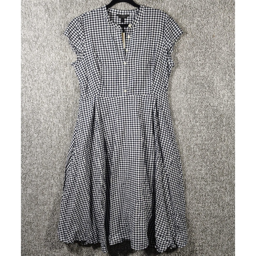 J.Crew Gingham Cottagecore Dress Navy White Women Size 14